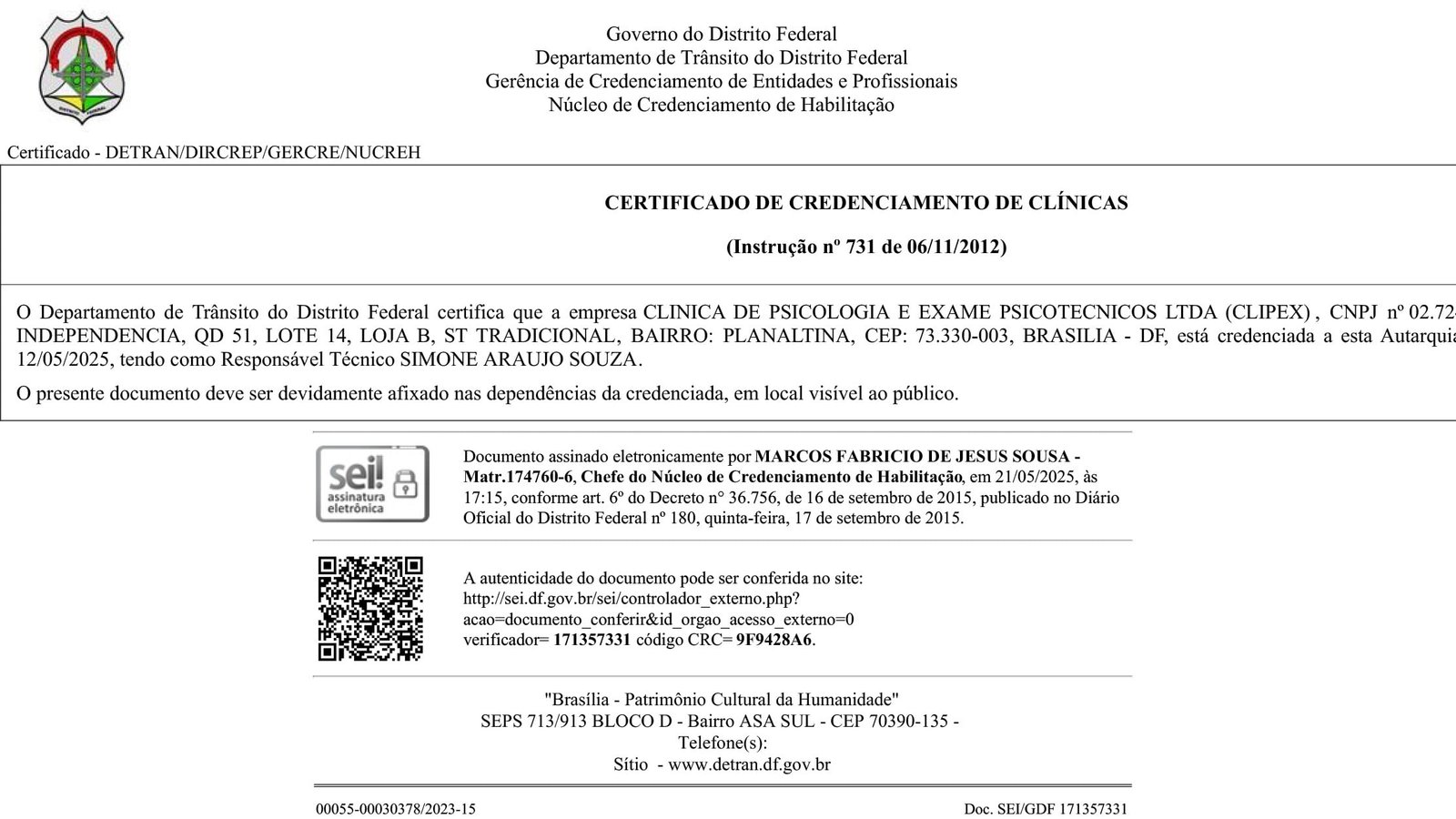 Portaria de Credenciamento DETRAN-DF Clínica Planaltina
